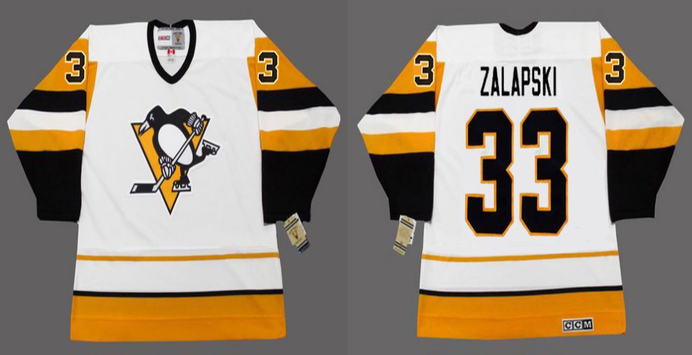 2019 Men Pittsburgh Penguins #33 Zalapski White yellow CCM NHL jerseys